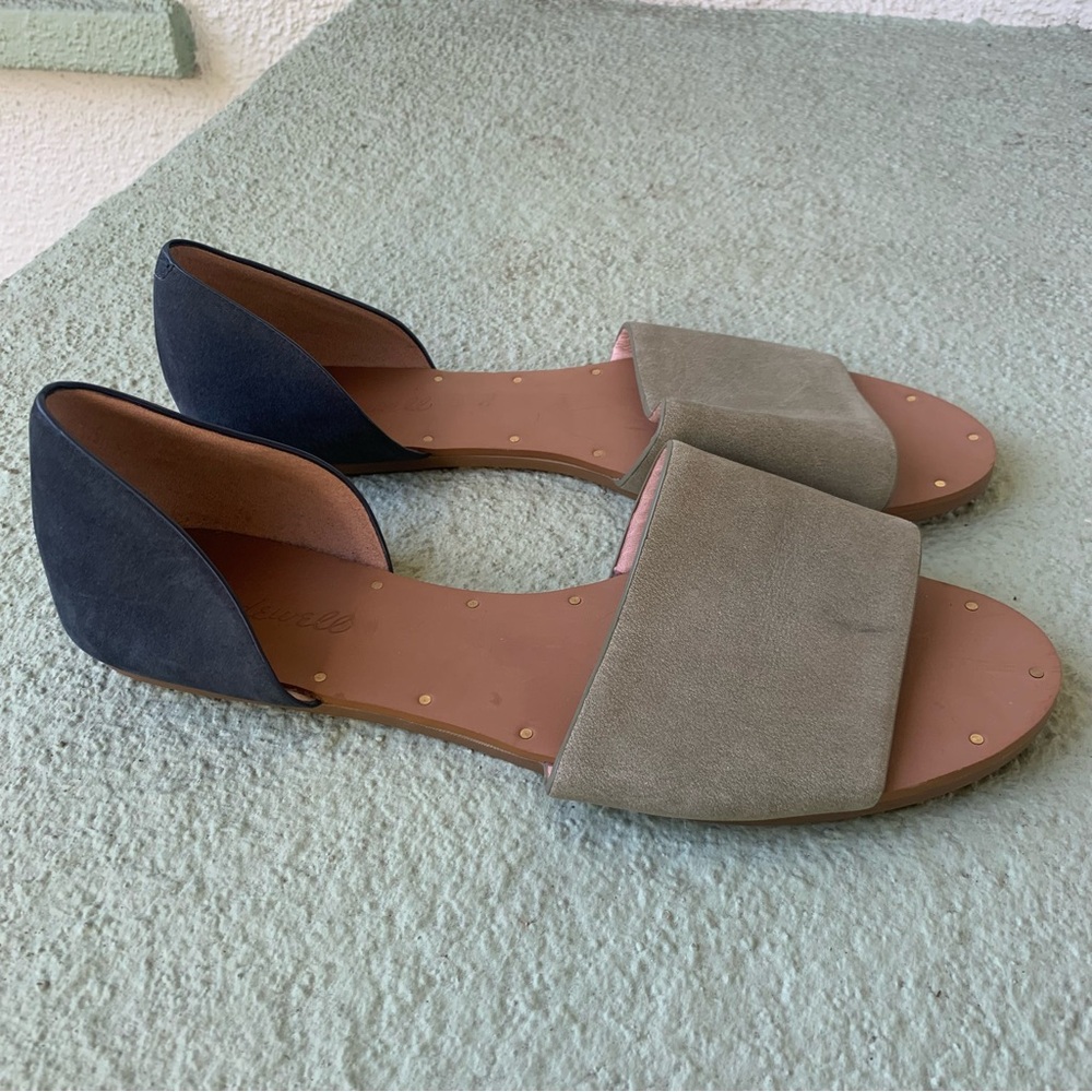 Madewell Thea Suede Leather Flat Sandals Green and Navy Blue Size 8 - Picture 2 of 9